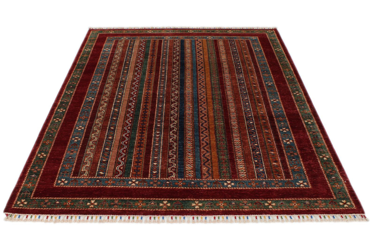 5x7 Multicolor and Burgundy Turkish Tribal Rug