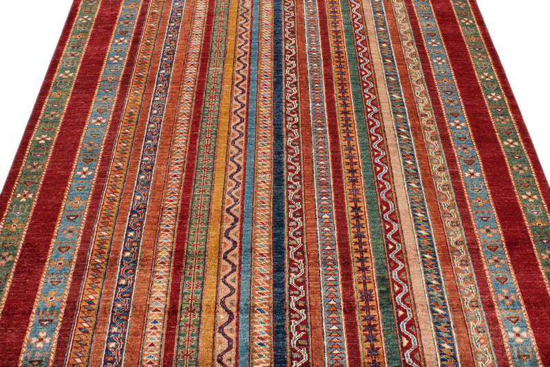 5x7 Multicolor and Burgundy Turkish Tribal Rug