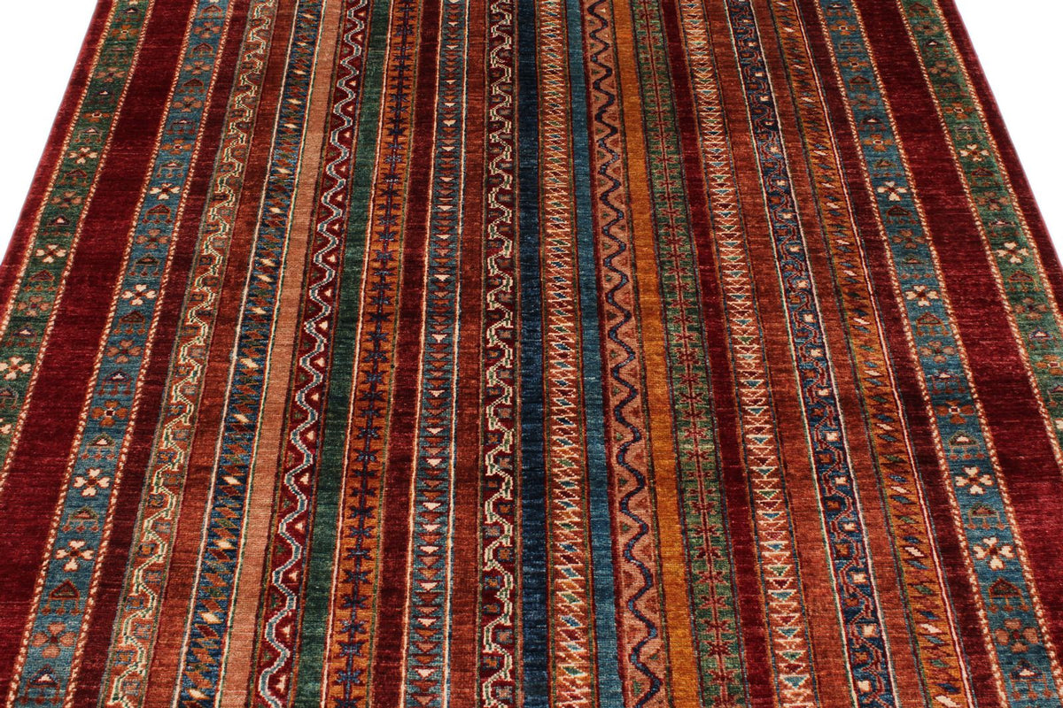 5x7 Multicolor and Burgundy Turkish Tribal Rug