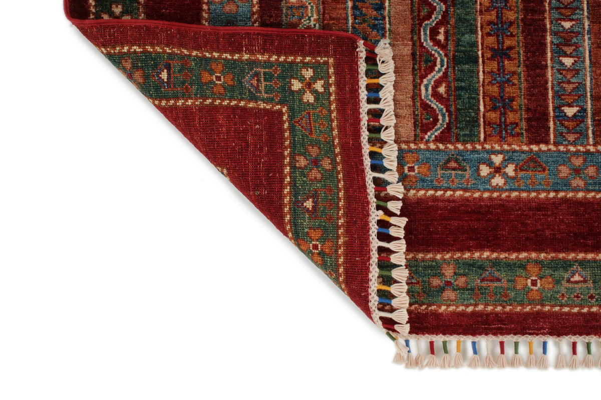 5x7 Multicolor and Burgundy Turkish Tribal Rug