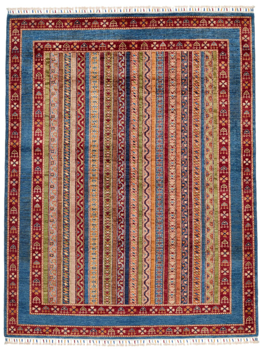5x6 Multicolor and Blue Turkish Tribal Rug