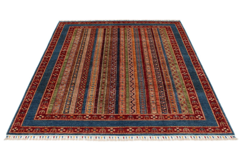 5x6 Multicolor and Blue Turkish Tribal Rug