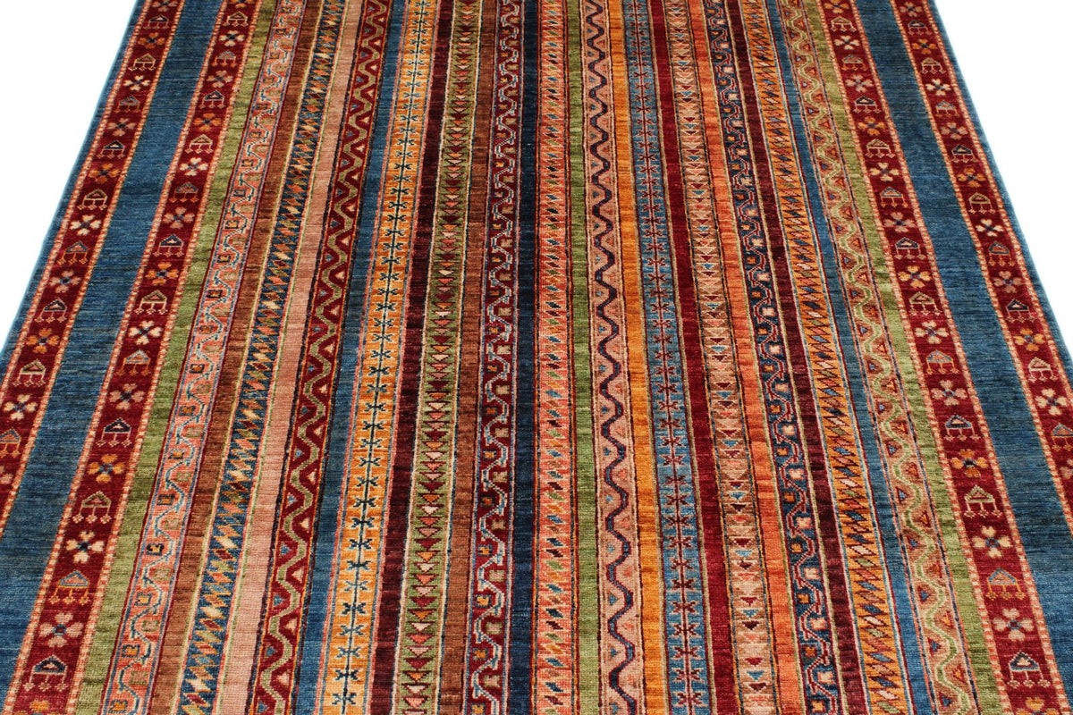 5x6 Multicolor and Blue Turkish Tribal Rug