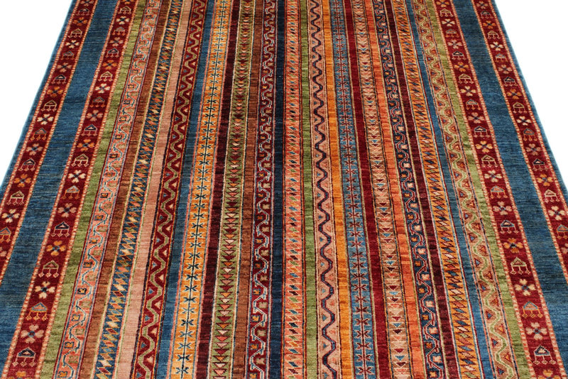 5x6 Multicolor and Blue Turkish Tribal Rug