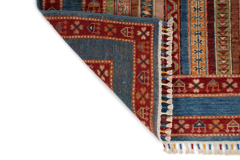 5x6 Multicolor and Blue Turkish Tribal Rug