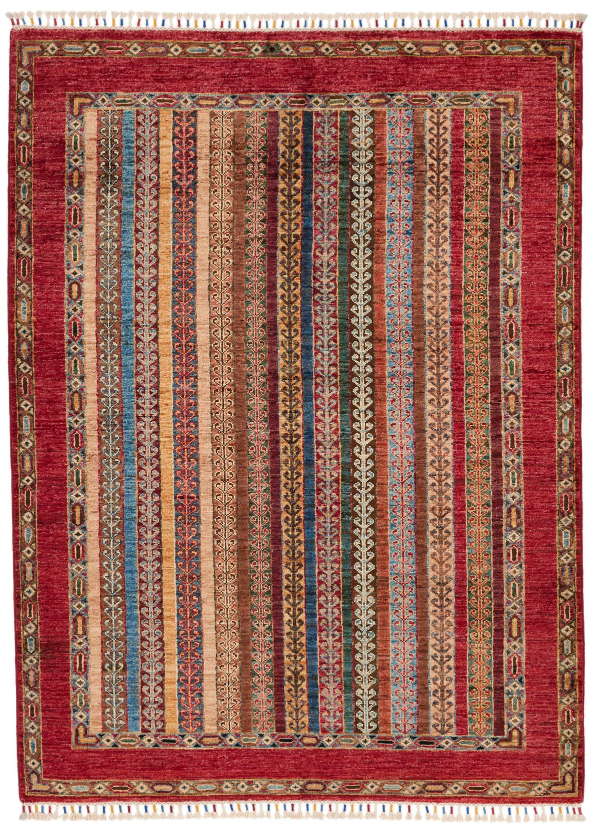 4x6 Multicolor and Red Turkish Tribal Rug