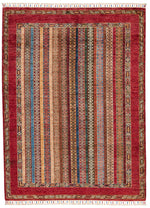 4x6 Multicolor and Red Turkish Tribal Rug