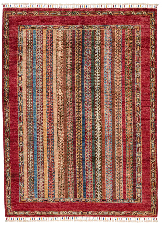 4x6 Multicolor and Red Turkish Tribal Rug