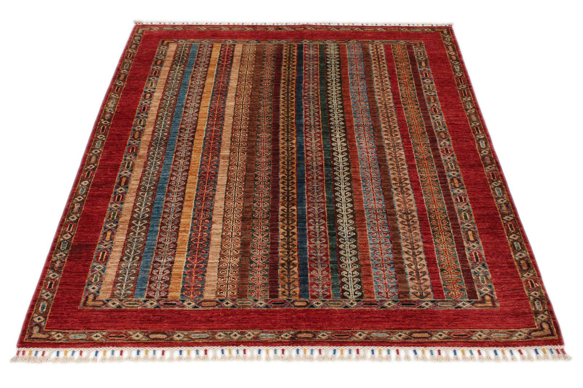 4x6 Multicolor and Red Turkish Tribal Rug