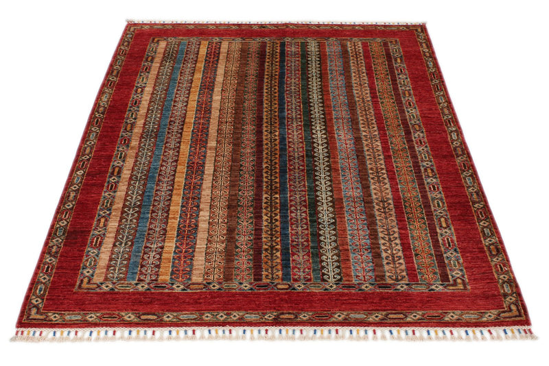 4x6 Multicolor and Red Turkish Tribal Rug
