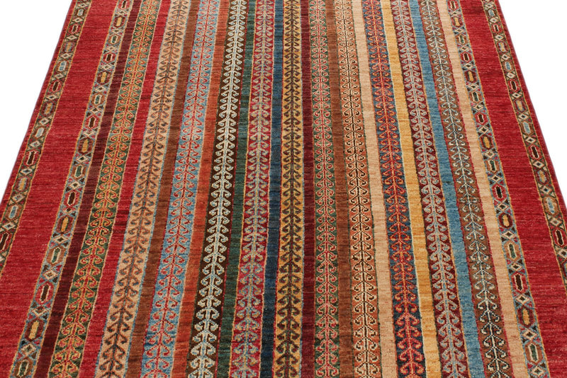 4x6 Multicolor and Red Turkish Tribal Rug