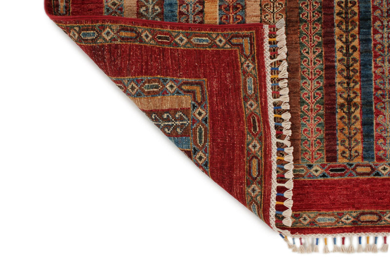 4x6 Multicolor and Red Turkish Tribal Rug