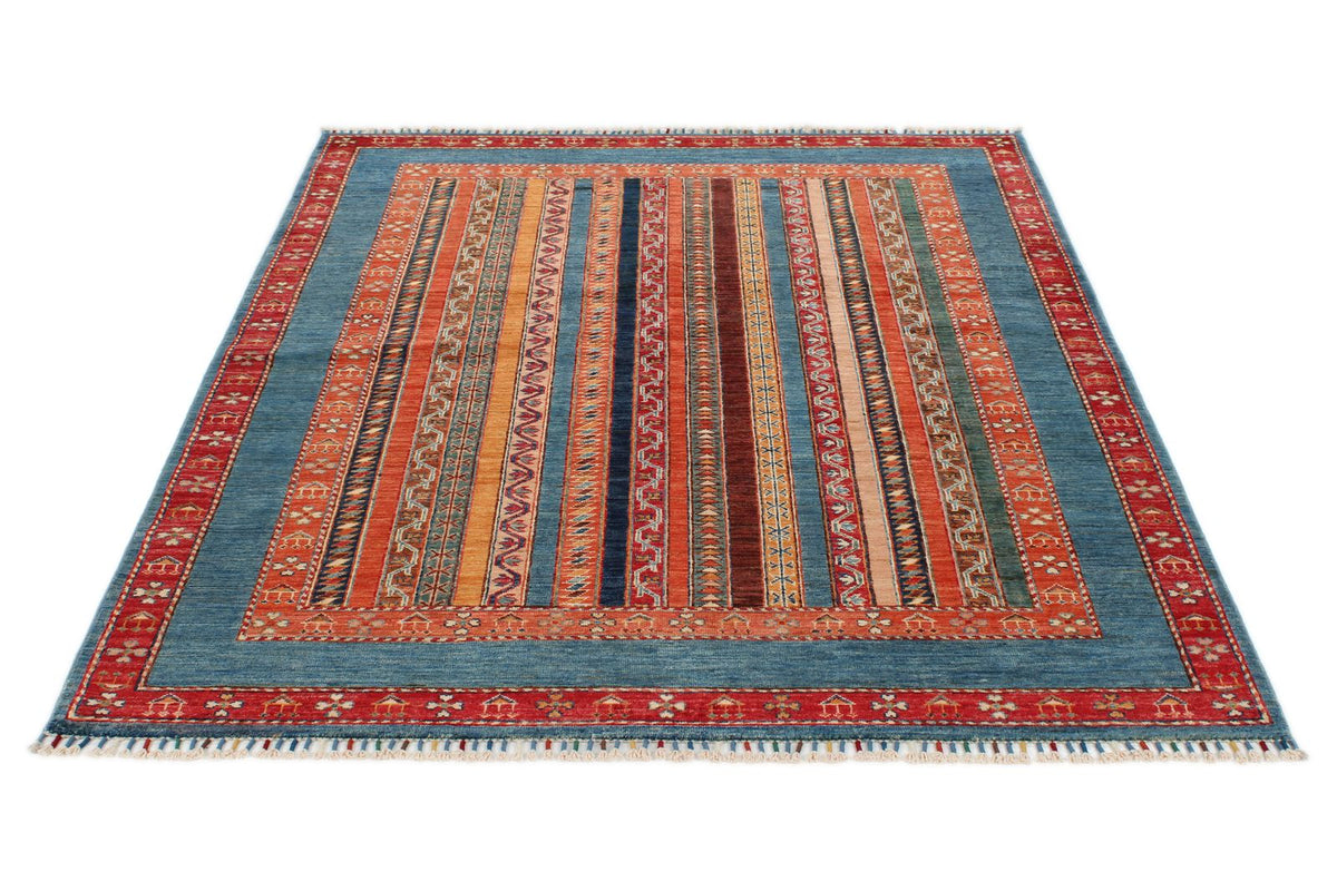 5x6 Multicolor and Blue Turkish Tribal Rug