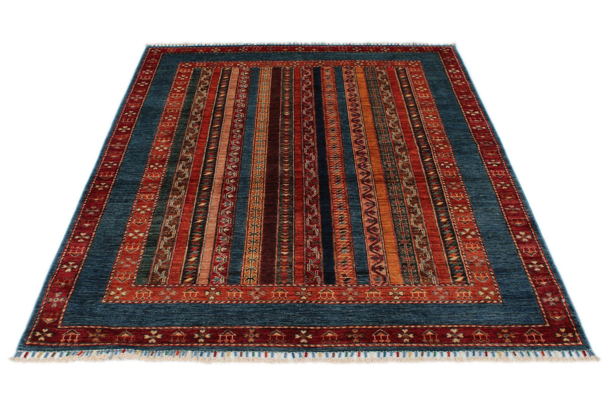 5x6 Multicolor and Blue Turkish Tribal Rug