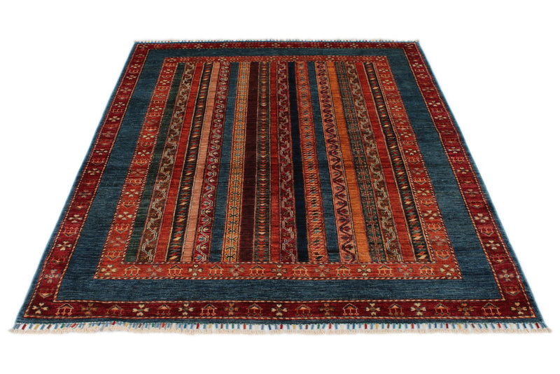 5x6 Multicolor and Blue Turkish Tribal Rug
