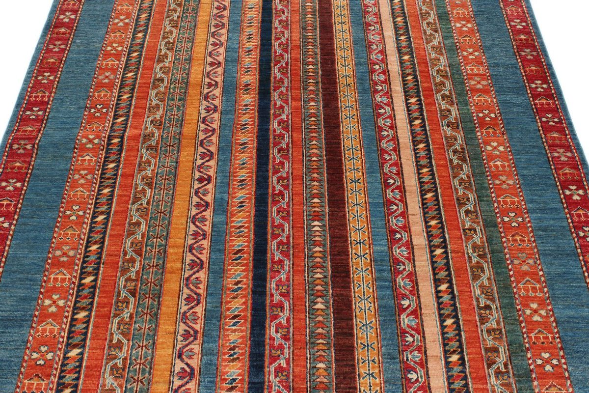 5x6 Multicolor and Blue Turkish Tribal Rug