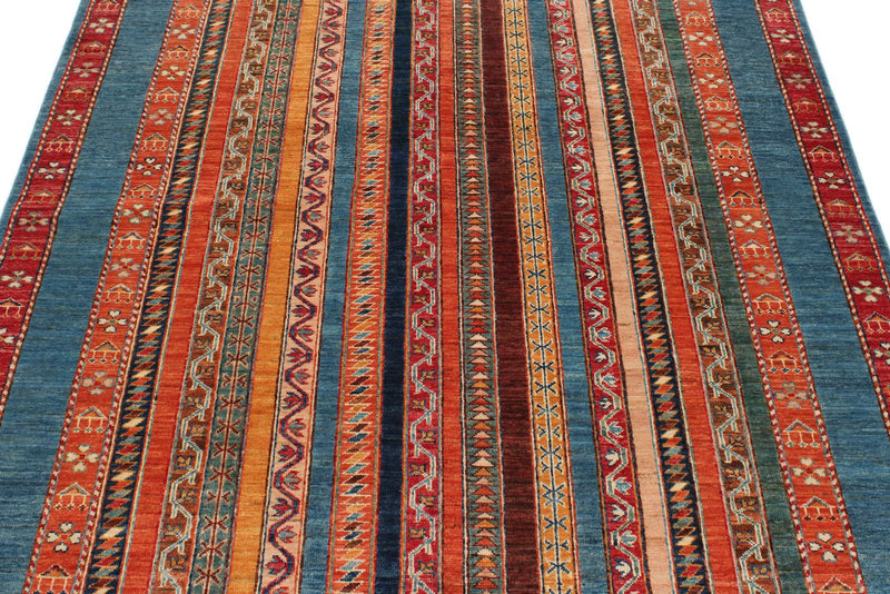 5x6 Multicolor and Blue Turkish Tribal Rug