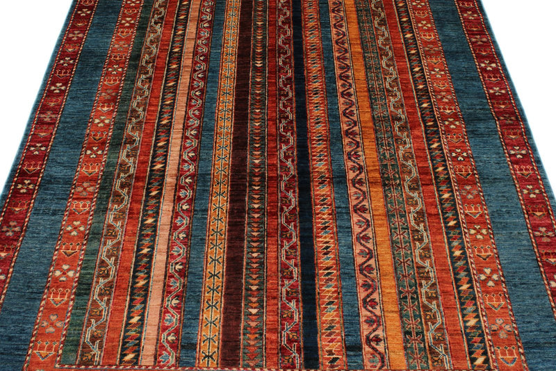 5x6 Multicolor and Blue Turkish Tribal Rug