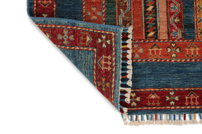5x6 Multicolor and Blue Turkish Tribal Rug