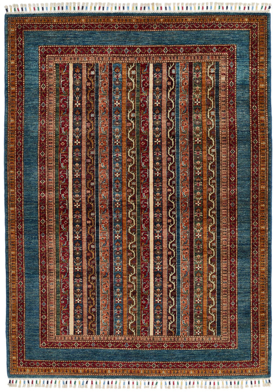 5x7 Multicolor and Blue Turkish Tribal Rug