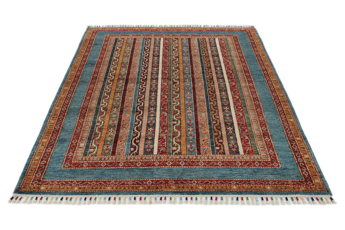 5x7 Multicolor and Blue Turkish Tribal Rug