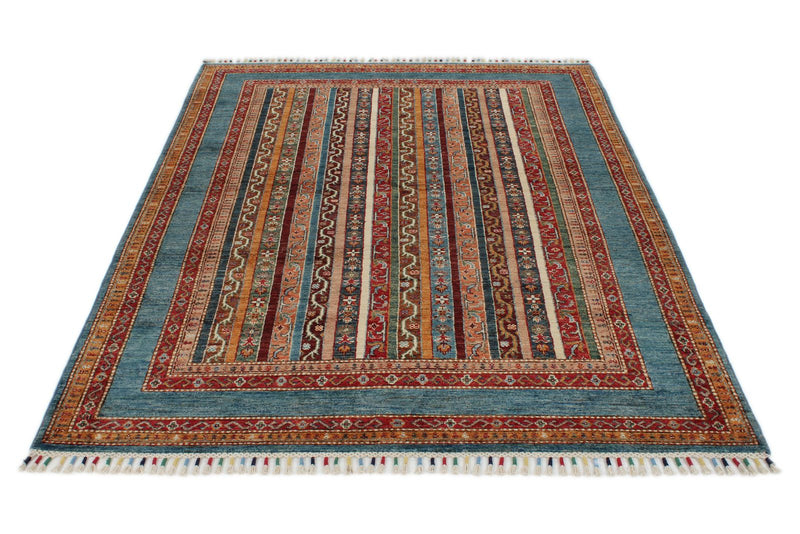 5x7 Multicolor and Blue Turkish Tribal Rug