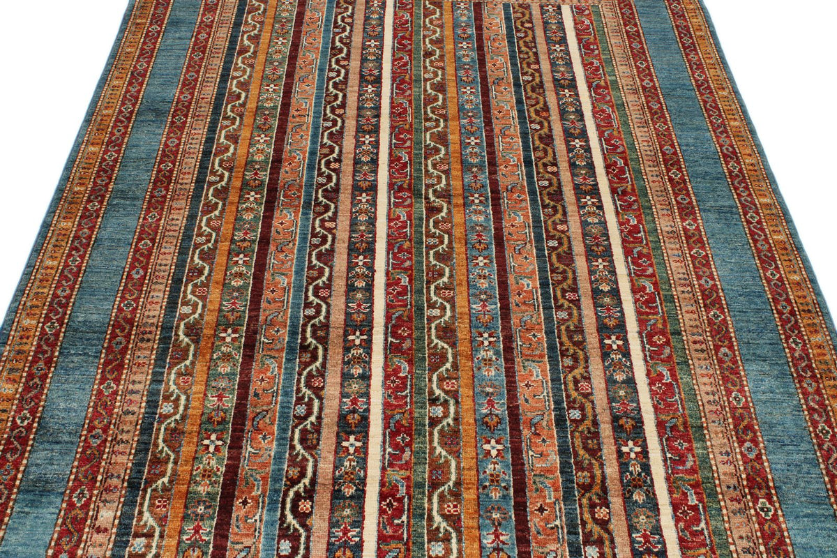 5x7 Multicolor and Blue Turkish Tribal Rug