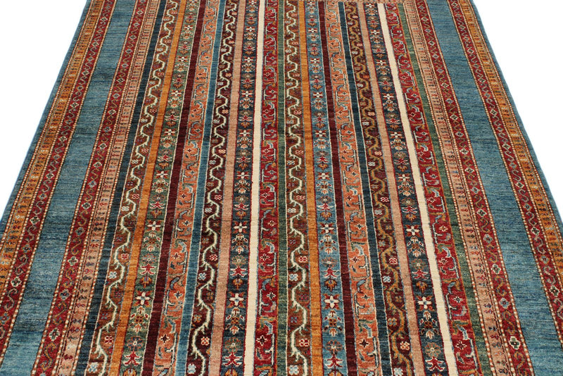5x7 Multicolor and Blue Turkish Tribal Rug