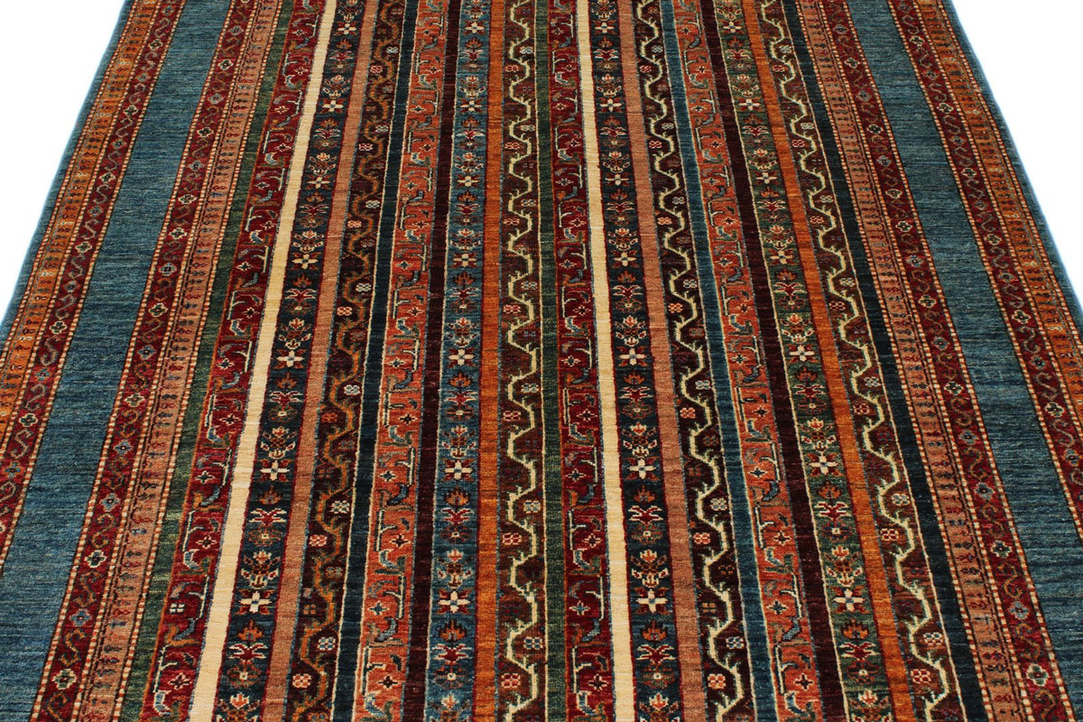 5x7 Multicolor and Blue Turkish Tribal Rug