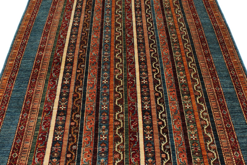 5x7 Multicolor and Blue Turkish Tribal Rug