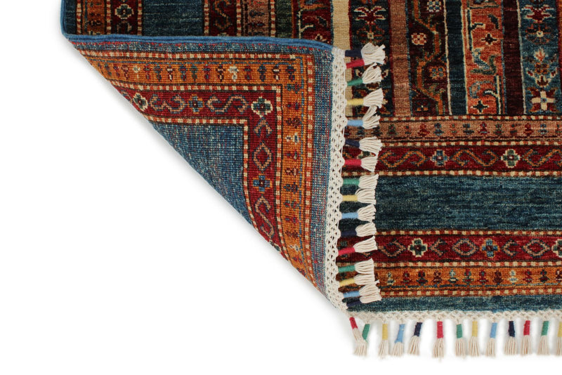 5x7 Multicolor and Blue Turkish Tribal Rug
