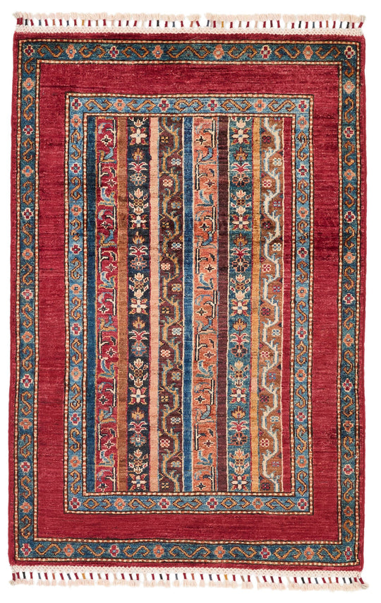 3x4 Red and Multicolor Turkish Tribal Rug