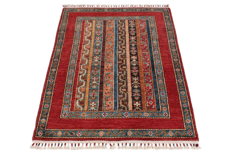 3x4 Red and Multicolor Turkish Tribal Rug