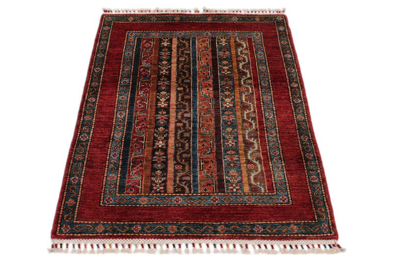 3x4 Red and Multicolor Turkish Tribal Rug