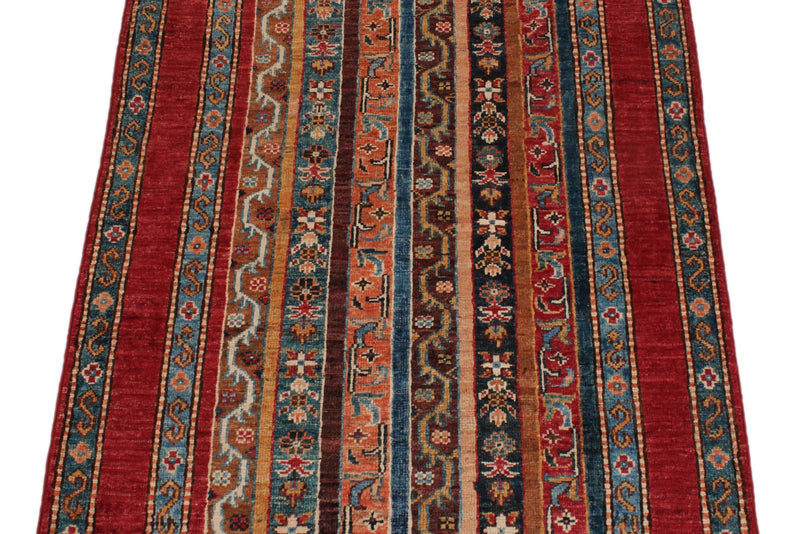 3x4 Red and Multicolor Turkish Tribal Rug