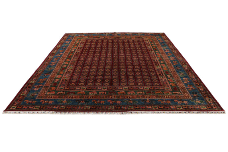 10x13 Burgundy and Navy Turkish Tribal Rug