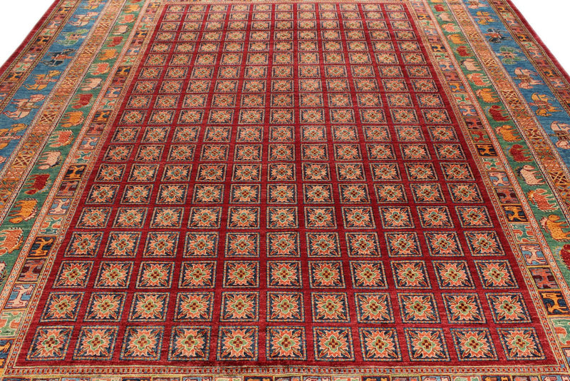 10x13 Burgundy and Navy Turkish Tribal Rug