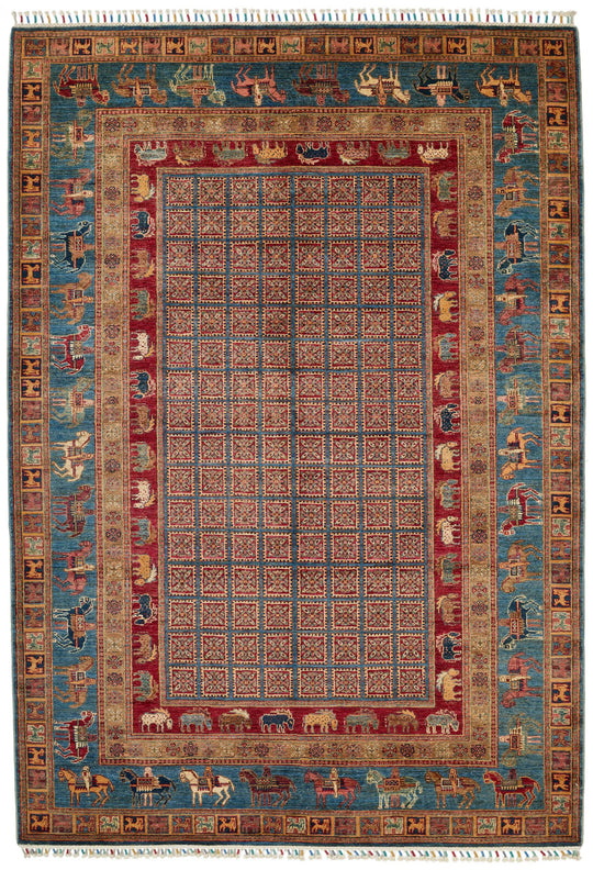 6x9 Red and Blue Turkish Tribal Rug