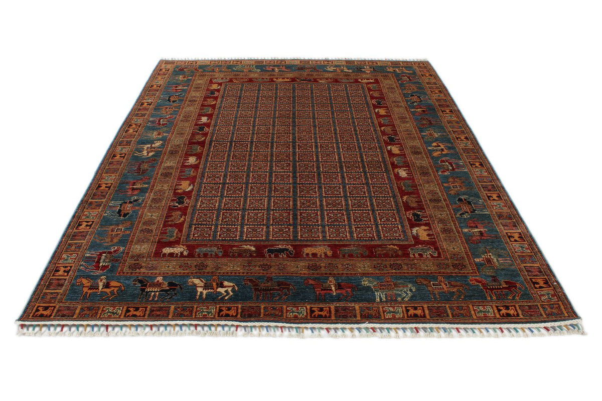 6x9 Red and Blue Turkish Tribal Rug