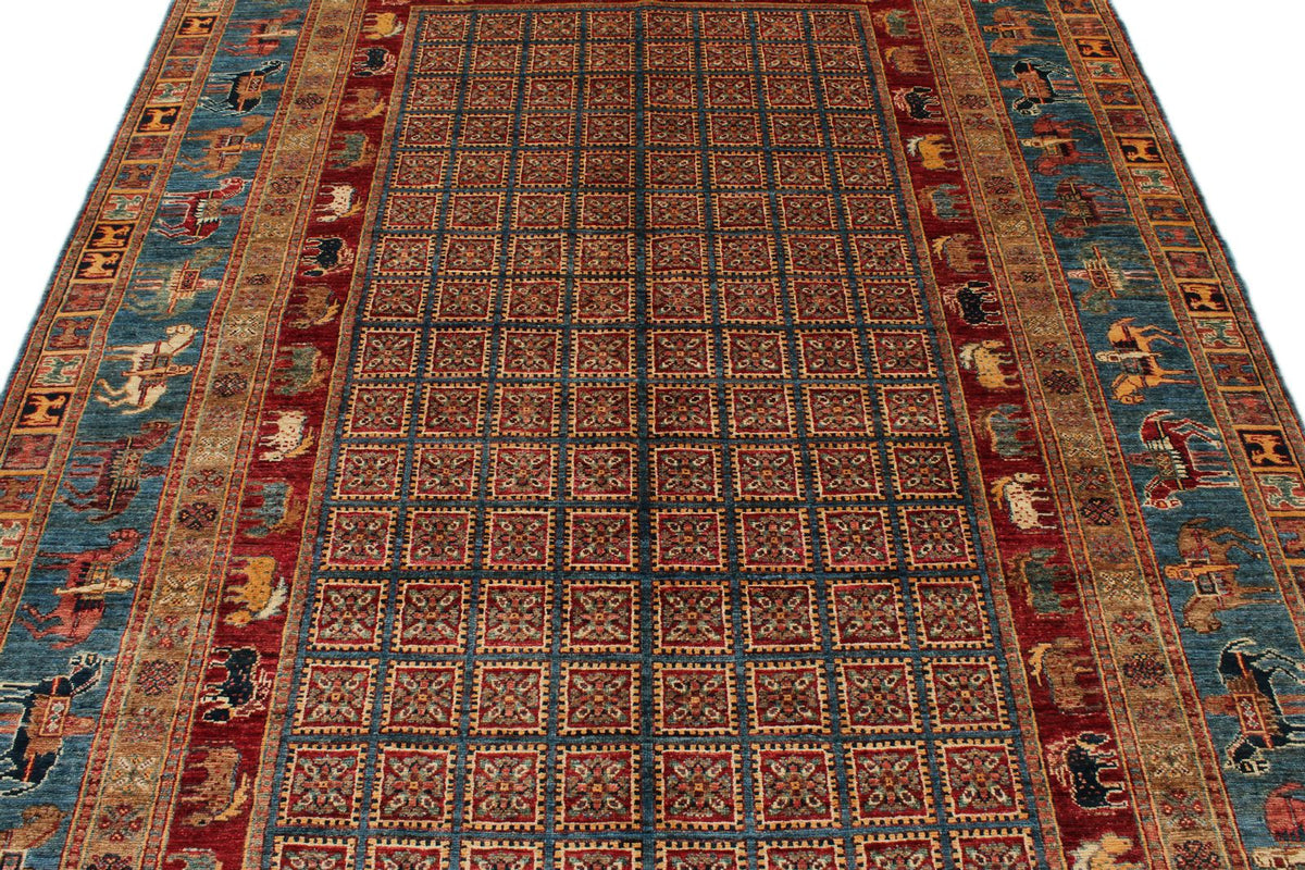 6x9 Red and Blue Turkish Tribal Rug