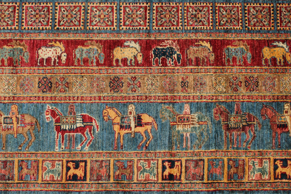 6x9 Red and Blue Turkish Tribal Rug