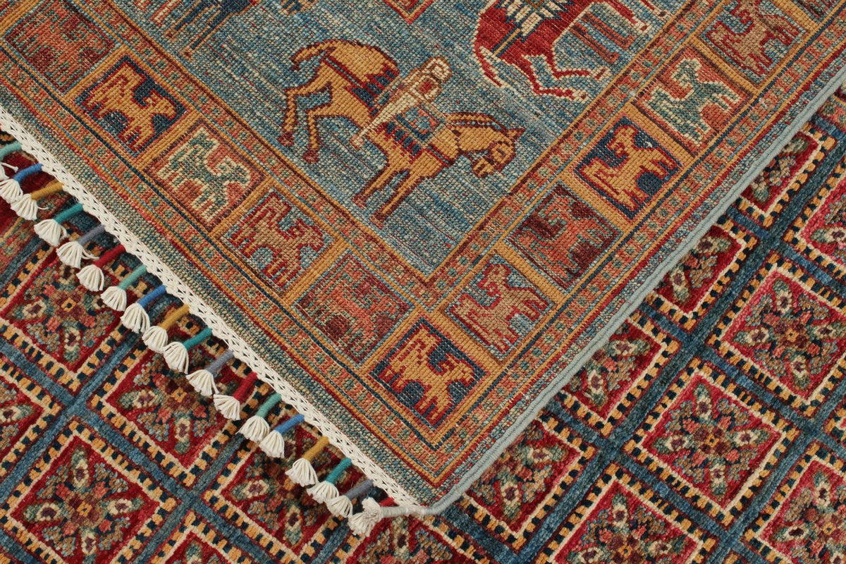 6x9 Red and Blue Turkish Tribal Rug