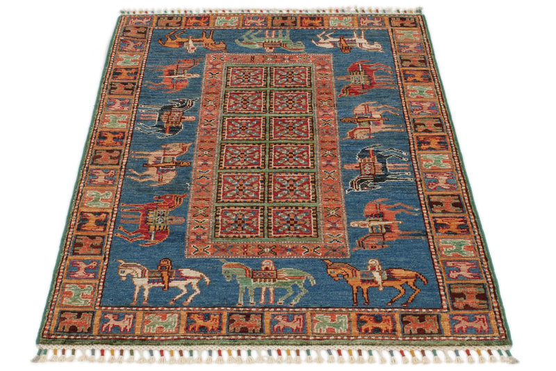 3x4 Navy and Multicolor Anatolian Traditional Rug