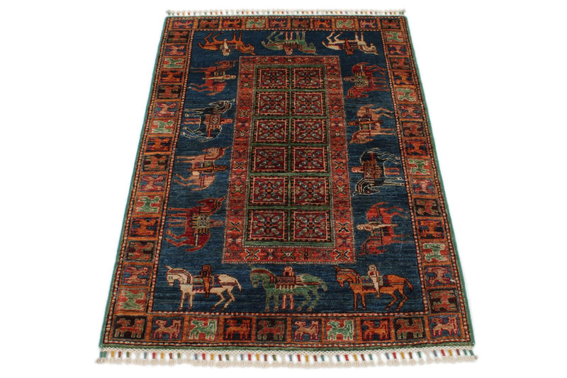 3x4 Navy and Multicolor Anatolian Traditional Rug