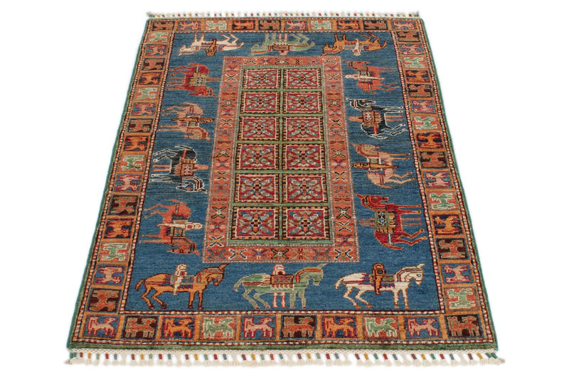 3x4 Navy and Multicolor Anatolian Traditional Rug