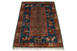 3x4 Navy and Multicolor Anatolian Traditional Rug