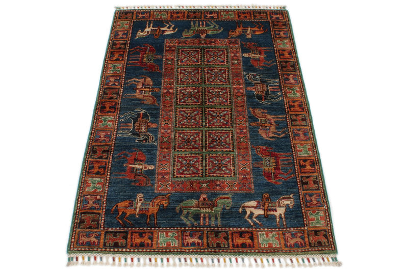 3x4 Navy and Multicolor Anatolian Traditional Rug