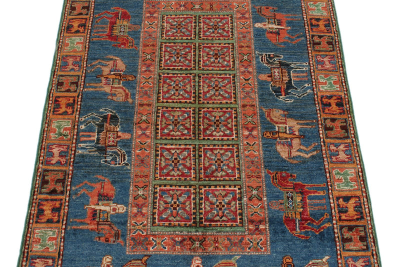 3x4 Navy and Multicolor Anatolian Traditional Rug