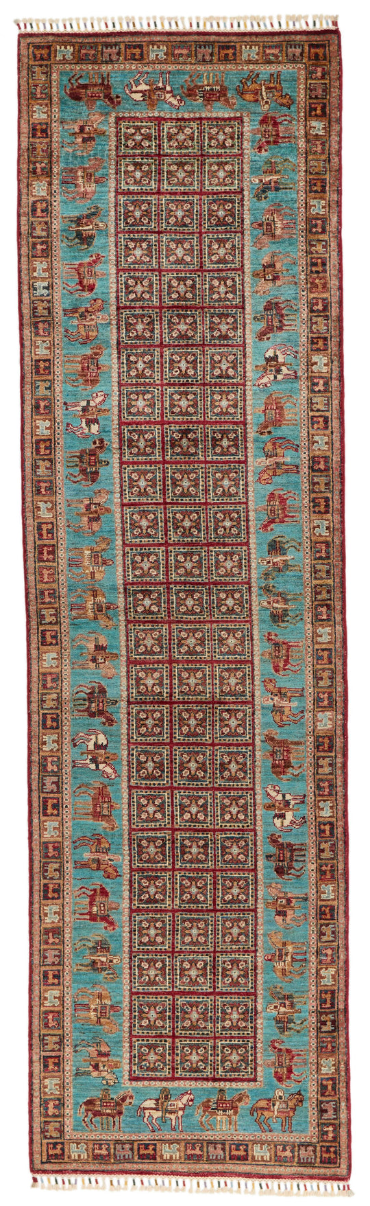 3x10 Multicolor and Blue Kazak Tribal Runner