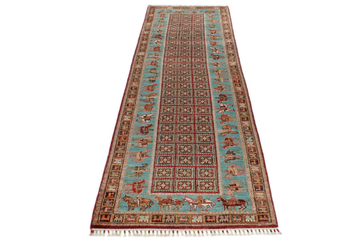 3x10 Multicolor and Blue Kazak Tribal Runner